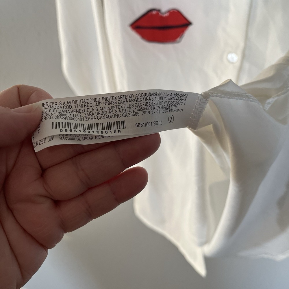 HTF Garance Dore X Zara 100% Cotton Blouse Kiss Lips Parisian Chic Sz Med Rare - Picture 8 of 14